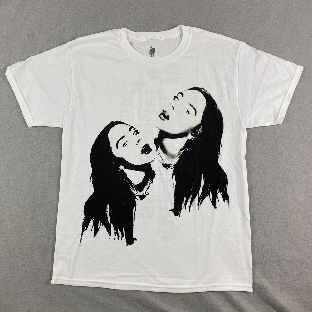 Billie Eilish Unisex Stay Home World Tour 2020 Concert T shirt Medium white